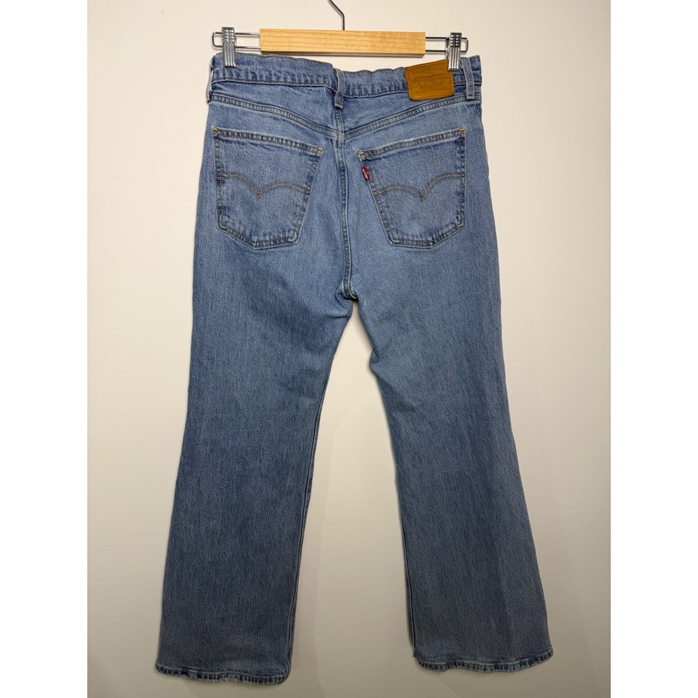 Levis Premium Middy Flare Jeans Textured  Blue Denim Womens 29 Mid Rise Flare